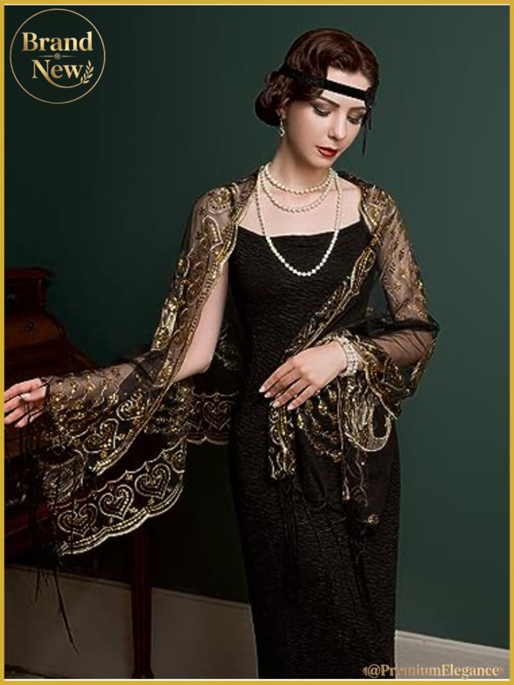 1920s Sequin Flapper Shawl Wrap Evening Party Formal - Picture 4 of 6